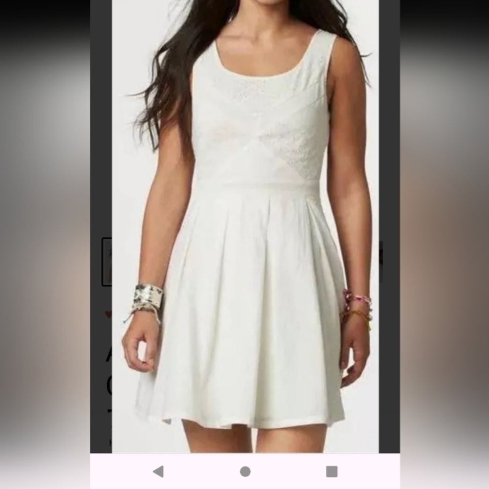 American Eagle Outfitters Eyelet Fit Flare Preppy Casual‎ Boho Mini Dress Sz 6